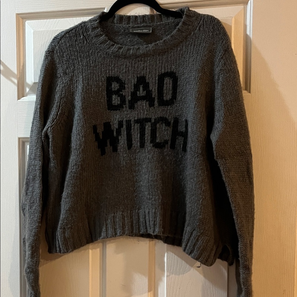 Wooden Ships Gray 'Bad Witch' Sweater with minor pilling